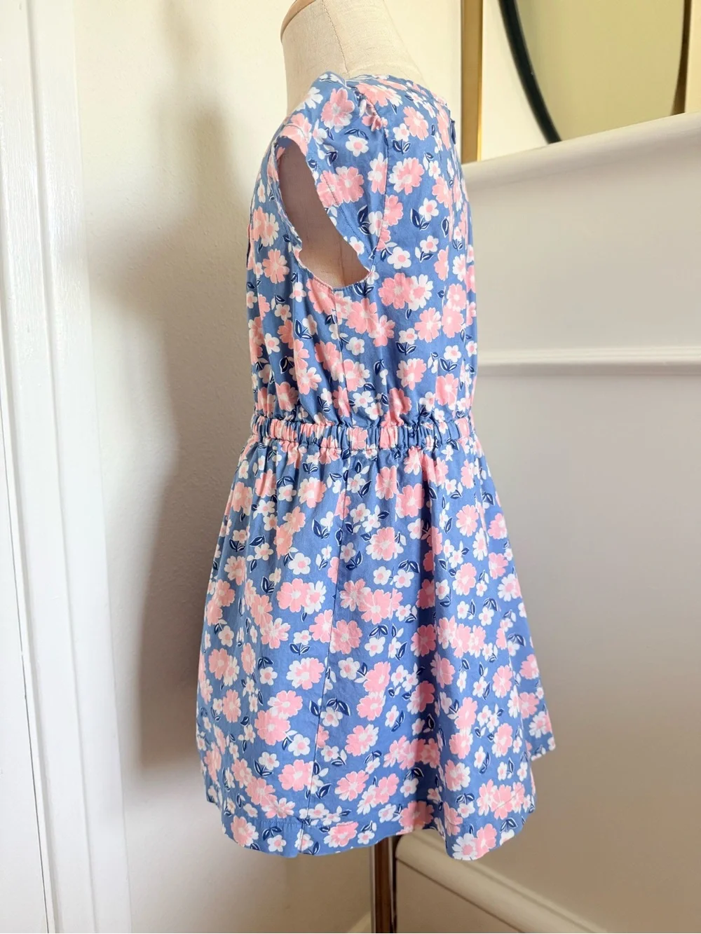 Mini Boden Girls 3-4Y Blue Pink Floral Dress Pleated Cotton Spring Easter